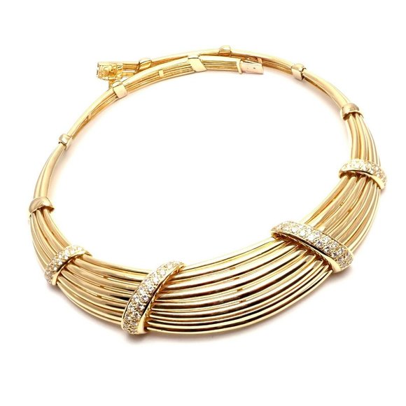 Vintage! Authentic Van Cleef & Arpels 18k Yellow Gold Diamond Choker Necklace - Picture 7 of 12